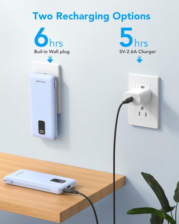 Charmast Portable Charger with Built-in Cables & Wall Plug, 10000mAh Portable Power Bank, External Battery Pack Travel Essentials Compatible with iPhone 16/15/14/13, Samsung, iPad etc - Image 5