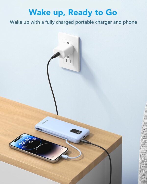Charmast Portable Charger with Built-in Cables & Wall Plug, 10000mAh Portable Power Bank, External Battery Pack Travel Essentials Compatible with iPhone 16/15/14/13, Samsung, iPad etc - Image 7