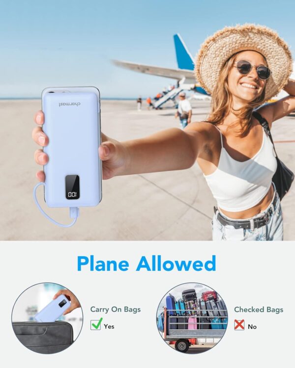 Charmast Portable Charger with Built-in Cables & Wall Plug, 10000mAh Portable Power Bank, External Battery Pack Travel Essentials Compatible with iPhone 16/15/14/13, Samsung, iPad etc - Image 8