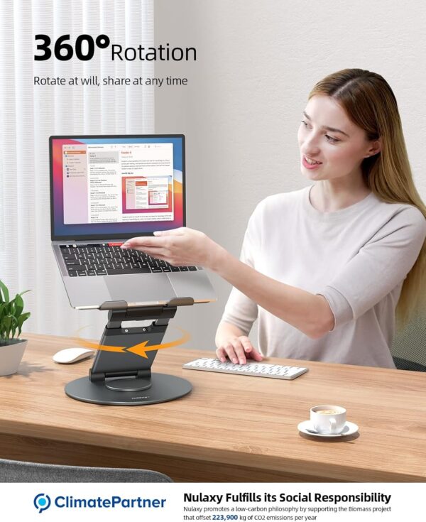 Nulaxy Telescopic 360 Rotating Laptop Stand for Desk Adjustable Height Swivel Pull Out Design Ergonomic Laptop Riser Standing Desk Converter Fits All 10-17" Laptops Computer MacBook, Gray - Image 3