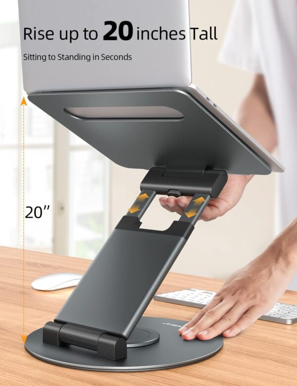 Nulaxy Telescopic 360 Rotating Laptop Stand for Desk Adjustable Height Swivel Pull Out Design Ergonomic Laptop Riser Standing Desk Converter Fits All 10-17" Laptops Computer MacBook, Gray - Image 4