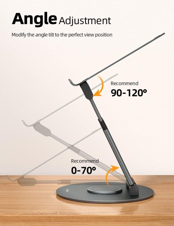 Nulaxy Telescopic 360 Rotating Laptop Stand for Desk Adjustable Height Swivel Pull Out Design Ergonomic Laptop Riser Standing Desk Converter Fits All 10-17" Laptops Computer MacBook, Gray - Image 5