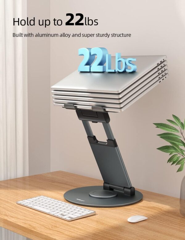 Nulaxy Telescopic 360 Rotating Laptop Stand for Desk Adjustable Height Swivel Pull Out Design Ergonomic Laptop Riser Standing Desk Converter Fits All 10-17" Laptops Computer MacBook, Gray - Image 6