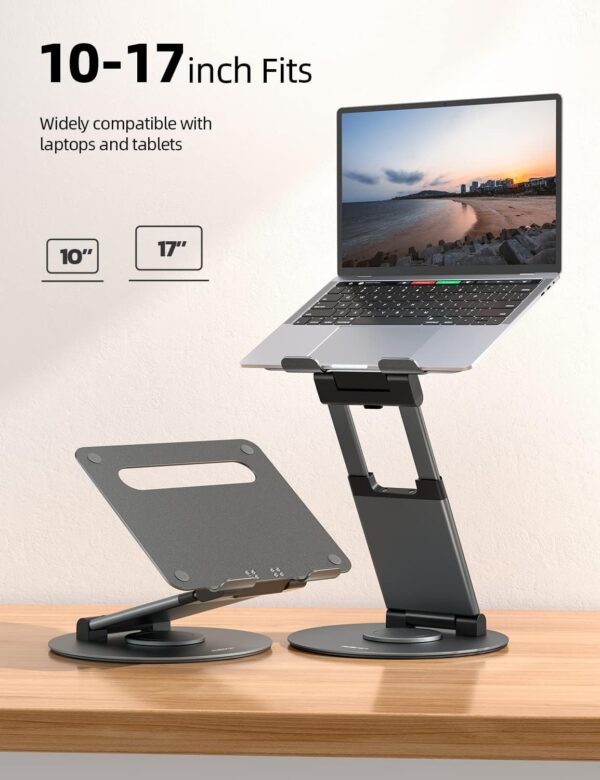 Nulaxy Telescopic 360 Rotating Laptop Stand for Desk Adjustable Height Swivel Pull Out Design Ergonomic Laptop Riser Standing Desk Converter Fits All 10-17" Laptops Computer MacBook, Gray - Image 7