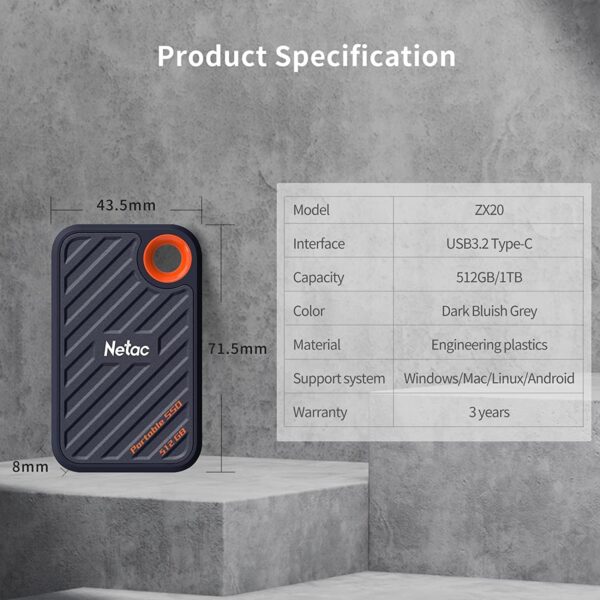 Netac 2TB Extreme Portable NVMe SSD Up to 2000MB/s Read 1700MB/s Write Speed USB 3.2 Gen.2 Business Travel Drive Essential External Solid State Drives Supports Win to Go, ZX20 - Image 3