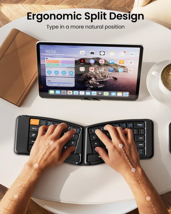 ProtoArc Ergonomic Foldable Keyboard, XK03 Split Folding Travel Bluetooth Keyboard, Ultra Slim, Portable for iPad, iPhone, Tablet, Laptop, PC - Image 3