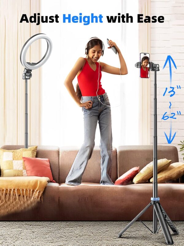 Kaiess 62" Phone Tripod & Selfie Stick, Extendable Cell Phone Tripod Stand with Wireless Remote, Solidest, Portable, Lightweight, Compatible with iPhone/Android Phone - Image 3