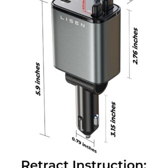 LISEN Retractable Car Charger, 69W USB C Car Accessories Adapter for iPhone 16 USB C Charger Fast Charging, Fathers Day for Gifts, Travel Essentials Gifts for Women Men, for iPhone 16 15 14 13 12 - Image 6