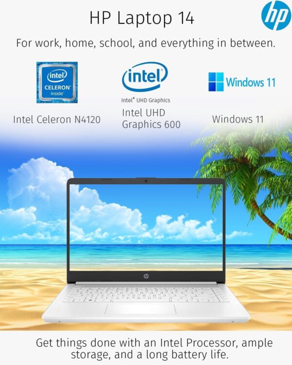 HP New 14" HD Ultral Light Thin Laptop, Quad-Core Intel Celeron Processor, 16GB RAM, 320GB (64GB eMMC+ 256GB SD), Wi-Fi, Upto 11 Hours, Windows 11 S + 1 Year Office 365+HubxcelAccessory, White - Image 3