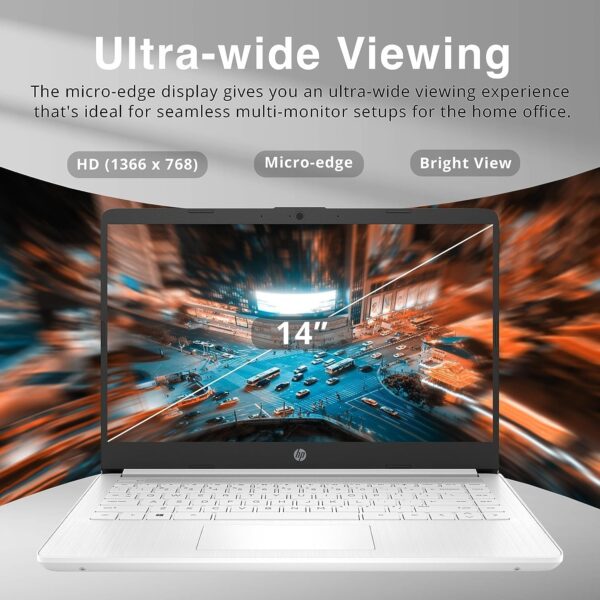 HP New 14" HD Ultral Light Thin Laptop, Quad-Core Intel Celeron Processor, 16GB RAM, 320GB (64GB eMMC+ 256GB SD), Wi-Fi, Upto 11 Hours, Windows 11 S + 1 Year Office 365+HubxcelAccessory, White - Image 5