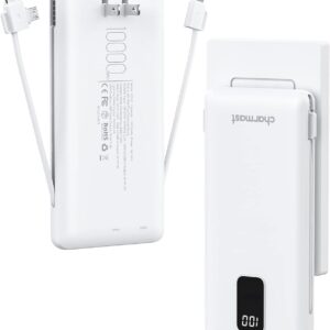 Charmast Portable Charger with Built-in Cables & Wall Plug, 10000mAh Portable Power Bank, External Battery Pack Travel Essentials Compatible with iPhone 16/15/14/13, Samsung, iPad etc