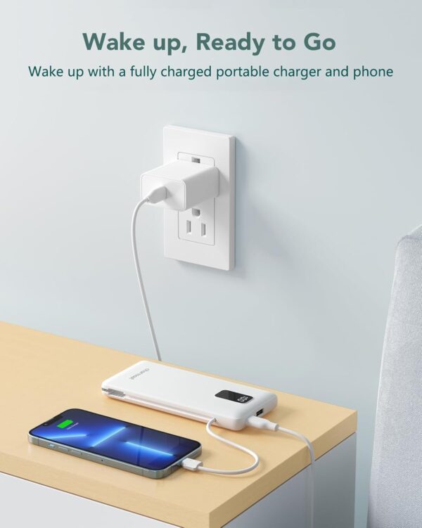 Charmast Portable Charger with Built-in Cables & Wall Plug, 10000mAh Portable Power Bank, External Battery Pack Travel Essentials Compatible with iPhone 16/15/14/13, Samsung, iPad etc - Image 7