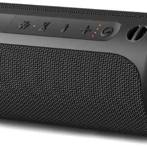 Wireless Portable Speaker,IPX7 Waterproof Bluetooth Speaker, 25W Loud Stereo Sound, Bassboom Technology, TWS Pairing, Built-in Mic, 16H Playtime with Lights for Home Outdoor - Black