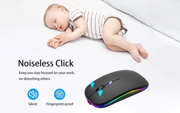Wireless Bluetooth Mouse Rechargeable Laptop Mice with LED Use Portable(BT5.2 and USB 2.4G) Dual Mode Connection Silent Slim Computer Mouse for Laptop/iPad Tablet/Apple MacBook/PC (Black) - Image 3