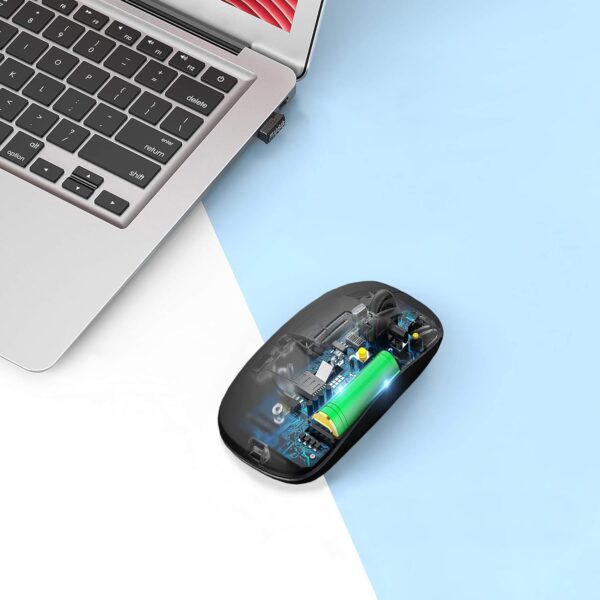 Wireless Bluetooth Mouse Rechargeable Laptop Mice with LED Use Portable(BT5.2 and USB 2.4G) Dual Mode Connection Silent Slim Computer Mouse for Laptop/iPad Tablet/Apple MacBook/PC (Black) - Image 4