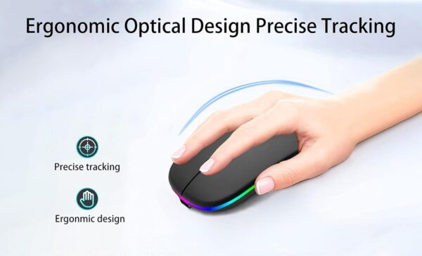 Wireless Bluetooth Mouse Rechargeable Laptop Mice with LED Use Portable(BT5.2 and USB 2.4G) Dual Mode Connection Silent Slim Computer Mouse for Laptop/iPad Tablet/Apple MacBook/PC (Black) - Image 7