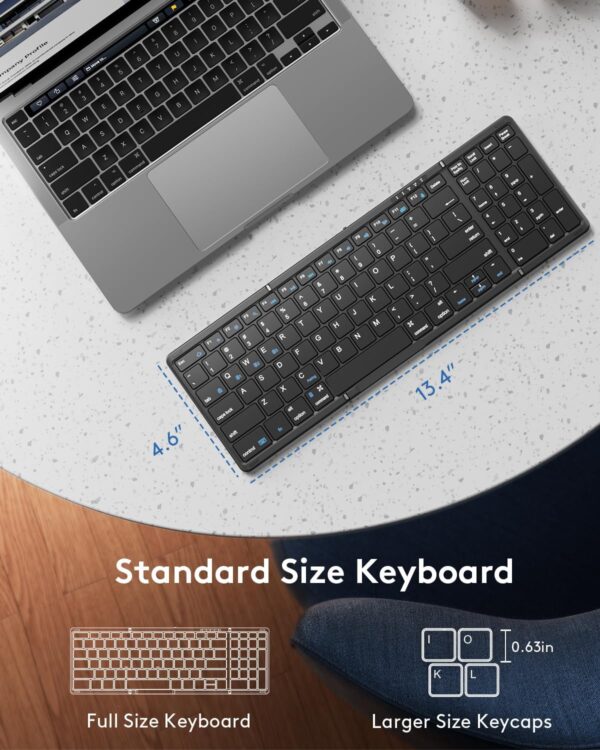 Samsers Foldable Bluetooth Keyboard with Numeric Keypad, Full-Size Wireless Folding Keyboards with PU Leather, Portable Travel for iOS Android Windows Mac OS, Support 3 Device(BT5.1 x 3)-Black - Image 3