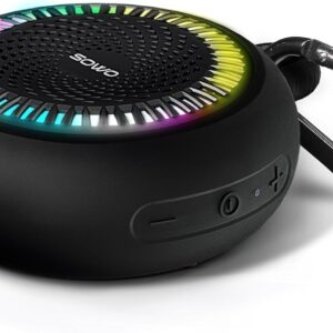 SOWO Bluetooth Shower Speaker Waterproof | Small Portable Bluetooth Speaker Wireless with Clip | Powerful Bass and Louder Volume | Colorful Lights and Lightweight | with TWS Pairing | Black