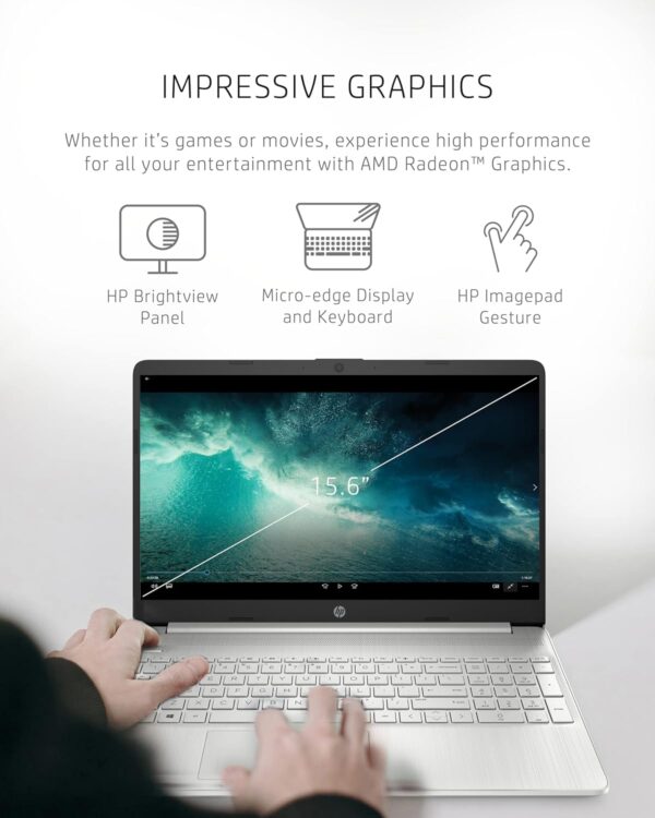 HP 15 Laptop, AMD Ryzen 3-5300U Processor, 8 GB RAM, 256 GB SSD Storage, 15.6-inch HD Micro-Edge Display, Windows 11 Home, Long-Lasting Battery, Fast Charge, 720p Webcam (15-ef2024nr), Natural silver - Image 3