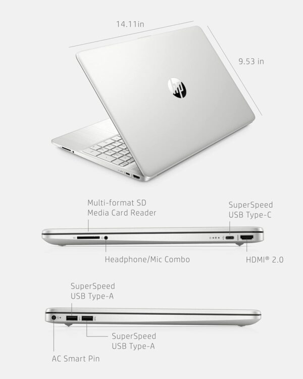 HP 15 Laptop, AMD Ryzen 3-5300U Processor, 8 GB RAM, 256 GB SSD Storage, 15.6-inch HD Micro-Edge Display, Windows 11 Home, Long-Lasting Battery, Fast Charge, 720p Webcam (15-ef2024nr), Natural silver - Image 4