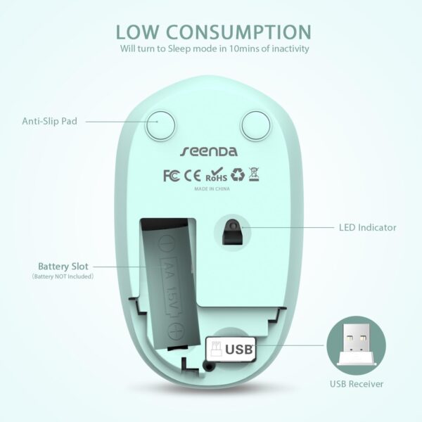 seenda Wireless Mouse, 2.4G Noiseless Mouse with USB Receiver - Portable Computer Mice for PC, Tablet, Laptop with Windows System - Mint Green - Image 3