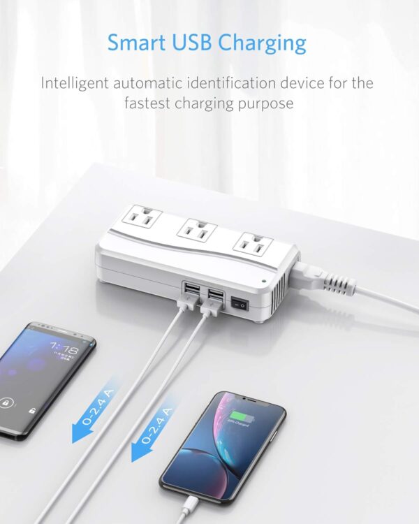BESTEK Universal Travel Adapter 220V to 110V Voltage Converter with 6A 4-Port USB Charging and UK/AU/US/EU Worldwide Plug Adapter (White) - Image 5