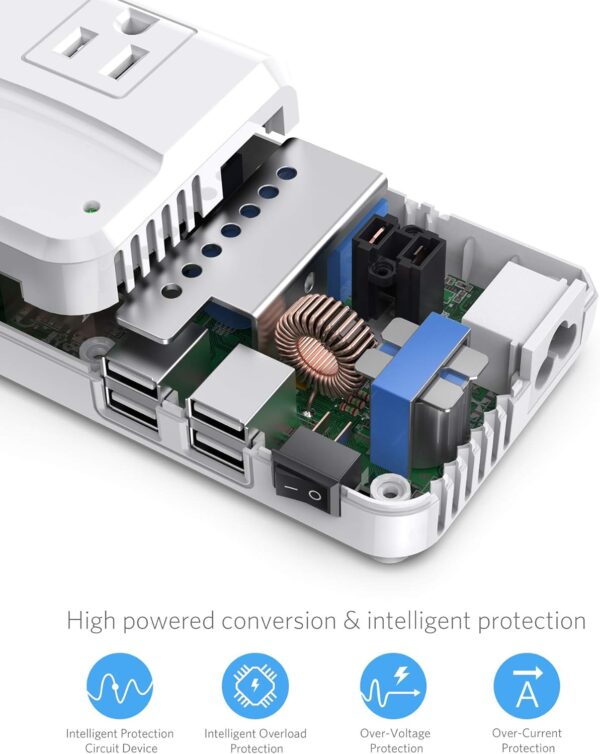 BESTEK Universal Travel Adapter 220V to 110V Voltage Converter with 6A 4-Port USB Charging and UK/AU/US/EU Worldwide Plug Adapter (White) - Image 6
