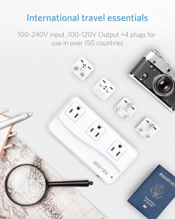 BESTEK Universal Travel Adapter 220V to 110V Voltage Converter with 6A 4-Port USB Charging and UK/AU/US/EU Worldwide Plug Adapter (White) - Image 7
