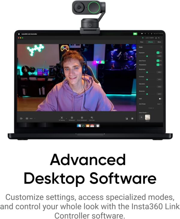 Insta360 Link 2 - PTZ 4K Webcam for PC/Mac, 1/2" Sensor, AI Tracking, HDR, AI Noise-Canceling Mic, Gesture Control for Streaming, Video Calls, Gaming, Works with Zoom, Teams, Twitch & More - Image 8