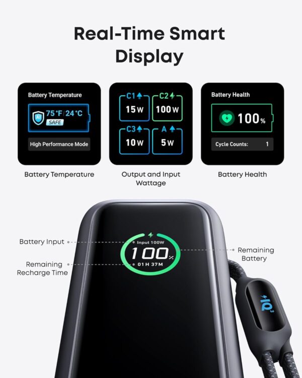 ANKER Laptop Power Bank, 25,000mAh Portable Charger with Triple 100W USB-C Ports for Multi-Device Charging, Built-in and Retractable Cables, for iPhone 16/15 Series, MacBook, Samsung, and More - Image 6