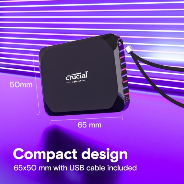 Crucial X9 2TB Portable SSD, Up to 1050MB/s, USB 3.2 USB-C, External Solid State Drive, Compatible with Windows, Mac, & Android, Reliable Storage for Games, Files, & Backups, Black - CT2000X9SSD902 - Image 6