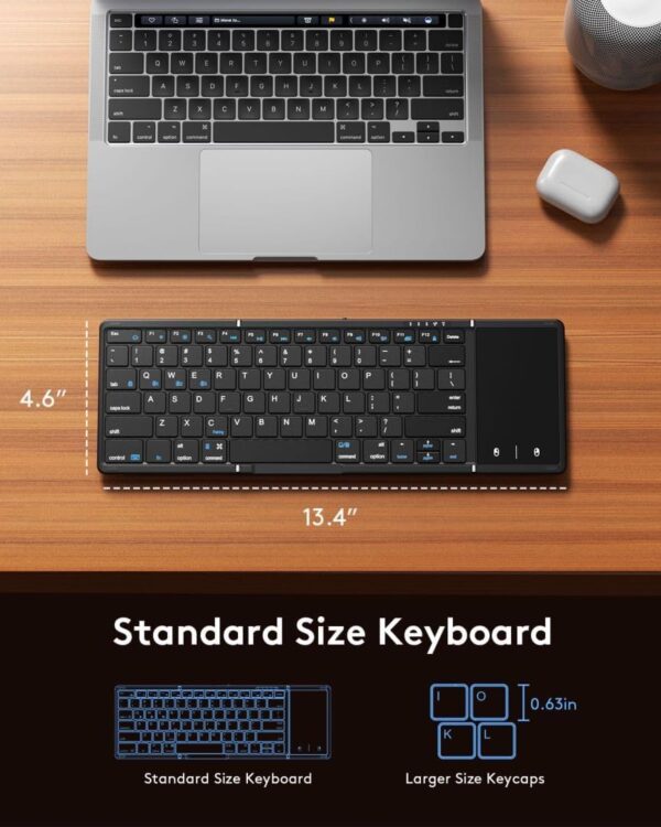 Samsers Foldable Bluetooth Keyboard with Touchpad, Full-Size Wireless Folding Portable Travel Keyboard for iOS Android Windows Mac OS, Support 3 Devices (BT5.1 x 3), Black - Image 4