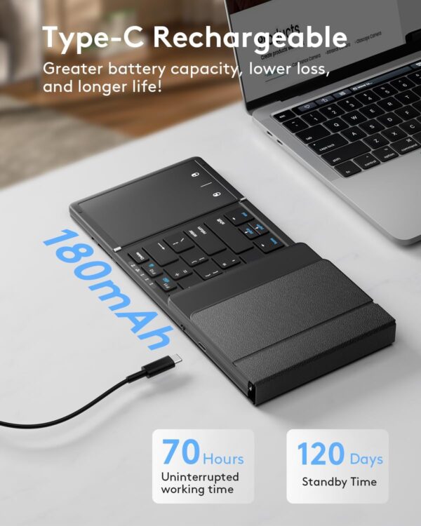 Samsers Foldable Bluetooth Keyboard with Touchpad, Full-Size Wireless Folding Portable Travel Keyboard for iOS Android Windows Mac OS, Support 3 Devices (BT5.1 x 3), Black - Image 5