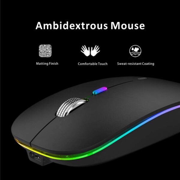 Uiosmuph LED Wireless Mouse, G12 Slim Rechargeable Silent Mouse, 2.4G Portable USB Optical Computer Mice with USB Receiver and Type C Adapter (Matte Black) - Image 7