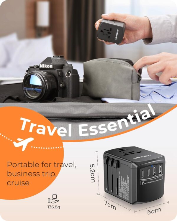 LENCENT Universal Travel Power Adapter, International AC Plug Adaptor with 2 USB C 2 USB A Ports Wall Charger Worldwide Travel Essentials for US to EU UK Ireland Australia (Type C/G/A/I) Black - Image 6