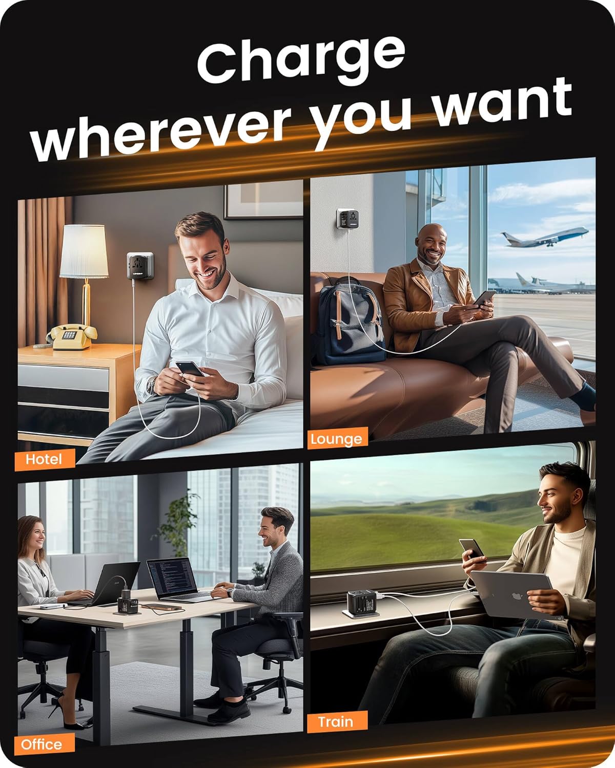 LENCENT Universal Travel Power Adapter, International AC Plug Adaptor with 2 USB C 2 USB A Ports Wall Charger Worldwide Travel Essentials for US to EU UK Ireland Australia (Type C/G/A/I) Black - Image 9