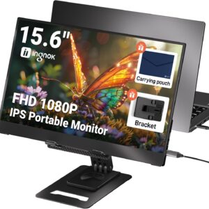 Ingnok 15.6'' FHD IPS Portable Monitor – Ultra Slim External Screen with USB C/HDMI for Laptop, Mac, PC, Phone, PS4, PS5, Switch (Renewed)