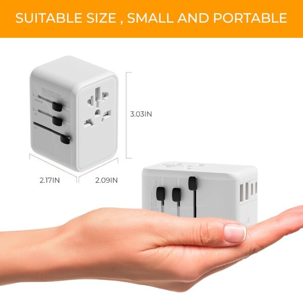 Universal Travel Adapter, International Power Adapter with 2 USB-C and 2 USB-A Ports, 70W Worldwide Travel Wall Charger for UK、Europe、USA、Australia,White. - Image 3