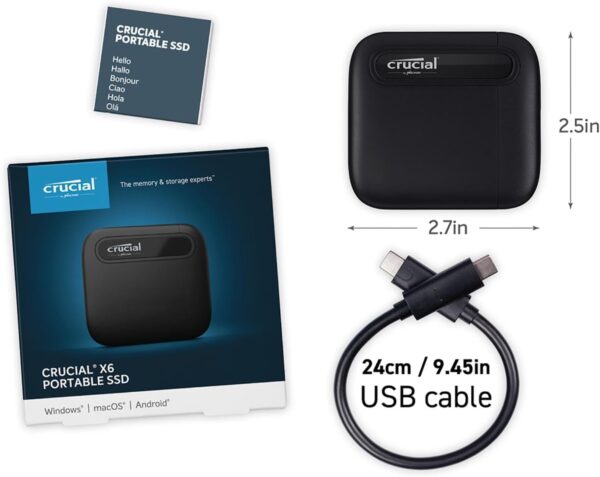 Crucial X6 1TB Portable SSD - Up to 800MB/s - PC and Mac - USB 3.2 USB-C External Solid State Drive - CT1000X6SSD9 - Image 6