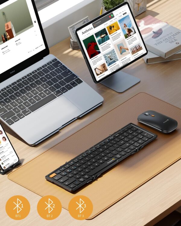 ProtoArc Foldable Keyboard and Mouse, Small Folding Bluetooth Keyboard Mouse Combo for Travel, Pocket-Size Portable Keyboard for iPad, iPhone, Smartphone, Tablet Laptop - Image 3