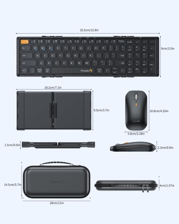 ProtoArc Foldable Keyboard and Mouse, Small Folding Bluetooth Keyboard Mouse Combo for Travel, Pocket-Size Portable Keyboard for iPad, iPhone, Smartphone, Tablet Laptop - Image 8