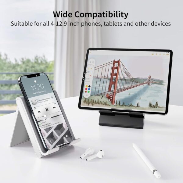 SAIJI Adjustable Tablet Stand Holder Portable Foldable Desktop Stand Dock Compatible for iPad, iPhone, Nintendo Switch, Samsung Galaxy and Kindle Fire Tablets – Gray - Image 5