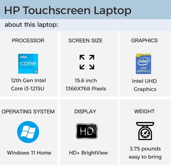 HP Laptop for Business and Student, 15.6" HD Touchscreen, Intel 6-Core i3-1215U Processor, 16GB RAM, 512GB SSD, lntel UHD Graphics, Windows 11 Home, with Microsoft Office Lifetime License - Image 3