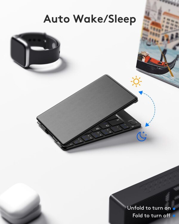 Samsers Foldable Bluetooth Keyboard - Portable Wireless Keyboard with Stand Holder, Rechargeable Full Size Ultra Slim Folding, Compatible iOS Android Windows Smartphone Tablet and Laptop - Black - Image 4