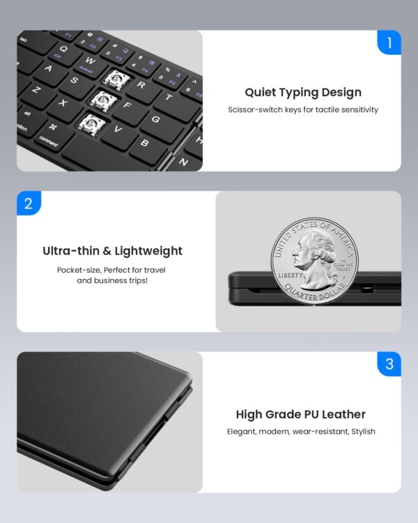 Samsers Foldable Bluetooth Keyboard - Portable Wireless Keyboard with Stand Holder, Rechargeable Full Size Ultra Slim Folding, Compatible iOS Android Windows Smartphone Tablet and Laptop - Black - Image 6