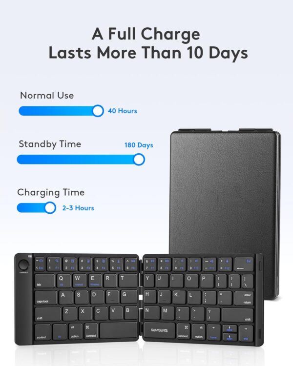 Samsers Foldable Bluetooth Keyboard - Portable Wireless Keyboard with Stand Holder, Rechargeable Full Size Ultra Slim Folding, Compatible iOS Android Windows Smartphone Tablet and Laptop - Black - Image 8