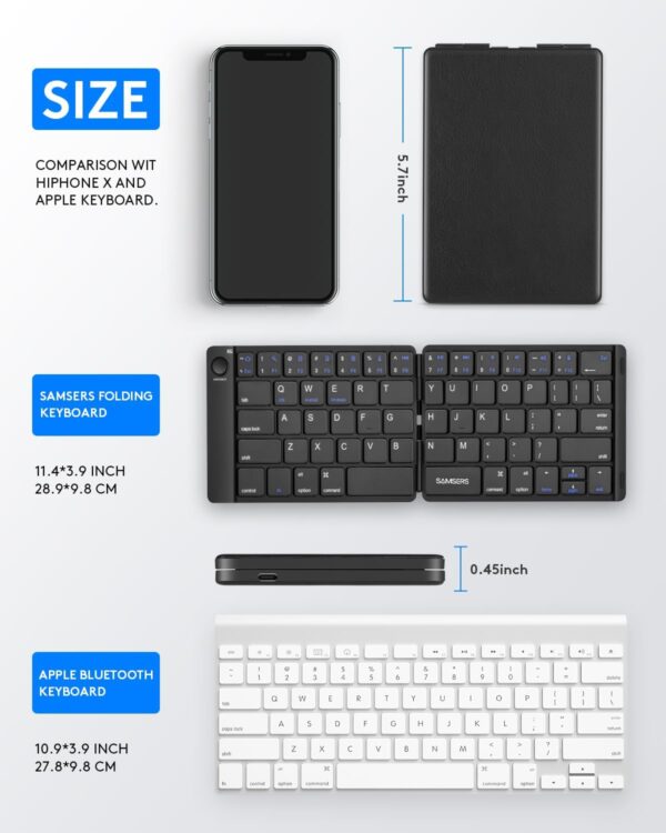 Samsers Foldable Bluetooth Keyboard - Portable Wireless Keyboard with Stand Holder, Rechargeable Full Size Ultra Slim Folding, Compatible iOS Android Windows Smartphone Tablet and Laptop - Black - Image 9