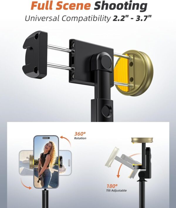 62" Phone Tripod & Selfie Stick, Tripod for iPhone with Remote, Portable, Lightweight Travel Tripod for Selfies Video Recording Vlog, Extendable iPhone Tripod Stand Compatible with iPhone Android - Image 4