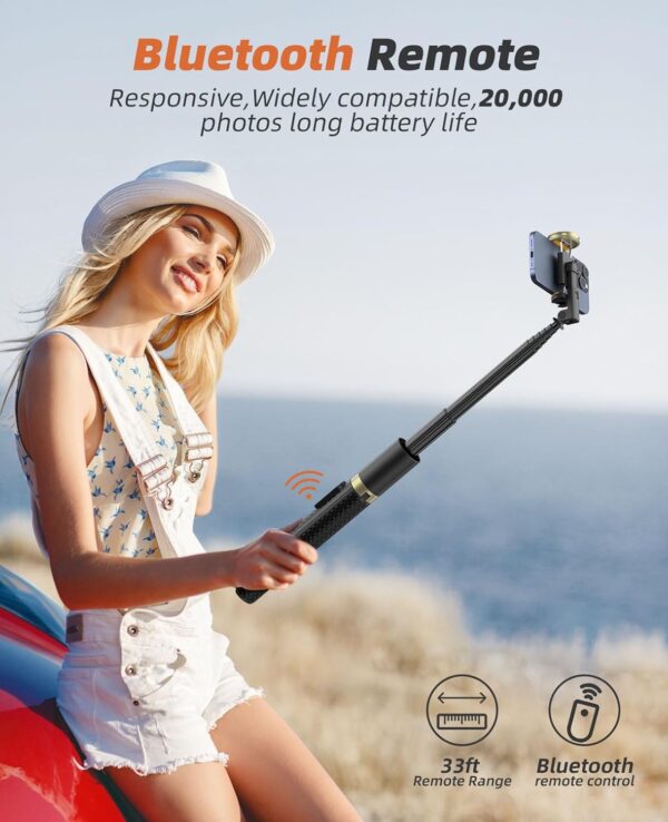 62" Phone Tripod & Selfie Stick, Tripod for iPhone with Remote, Portable, Lightweight Travel Tripod for Selfies Video Recording Vlog, Extendable iPhone Tripod Stand Compatible with iPhone Android - Image 5