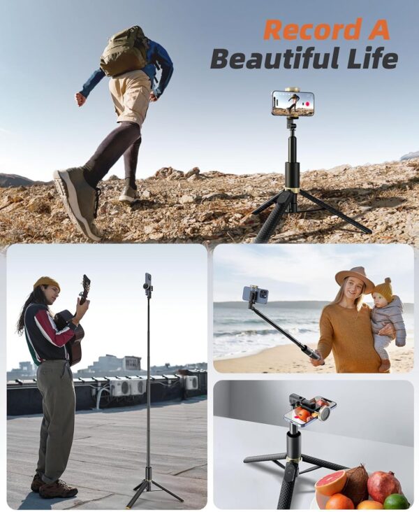 62" Phone Tripod & Selfie Stick, Tripod for iPhone with Remote, Portable, Lightweight Travel Tripod for Selfies Video Recording Vlog, Extendable iPhone Tripod Stand Compatible with iPhone Android - Image 7